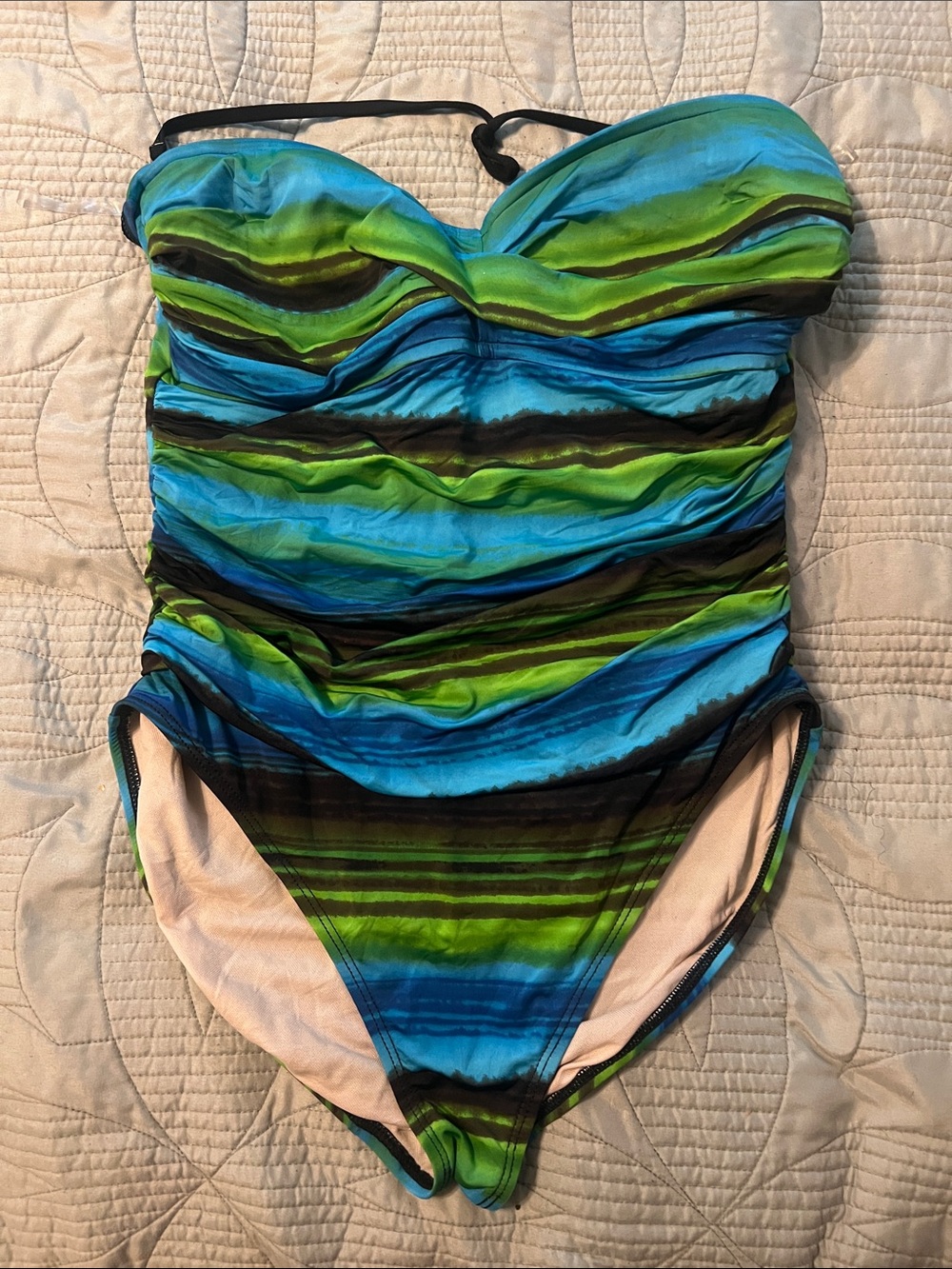 Kids One-Piece Swimsuit in Blue & Green Stripe